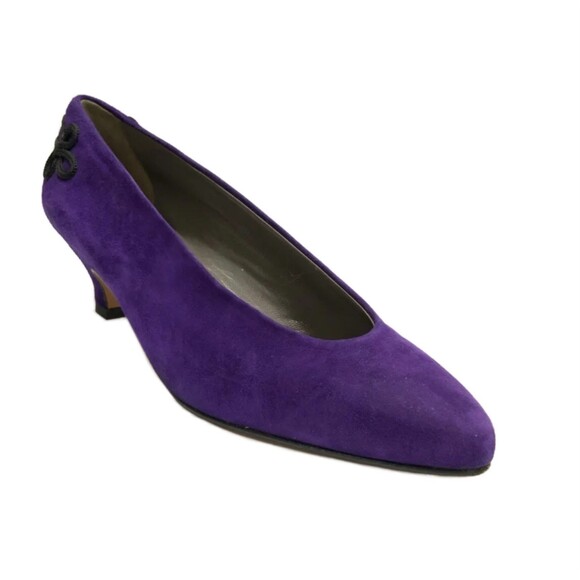 Pietro Pumps Purple Genuine Suede Italian Point-toe Kitten Heel Frog Braid - Picture 1 of 11
